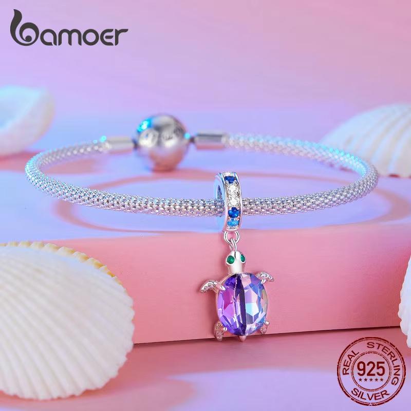 BAMOER 925 Silver Dreamy Oecan Series Dazzling Crab Beads Seahorse Pendant Charms for Women Bracelet and Necklace DIY
