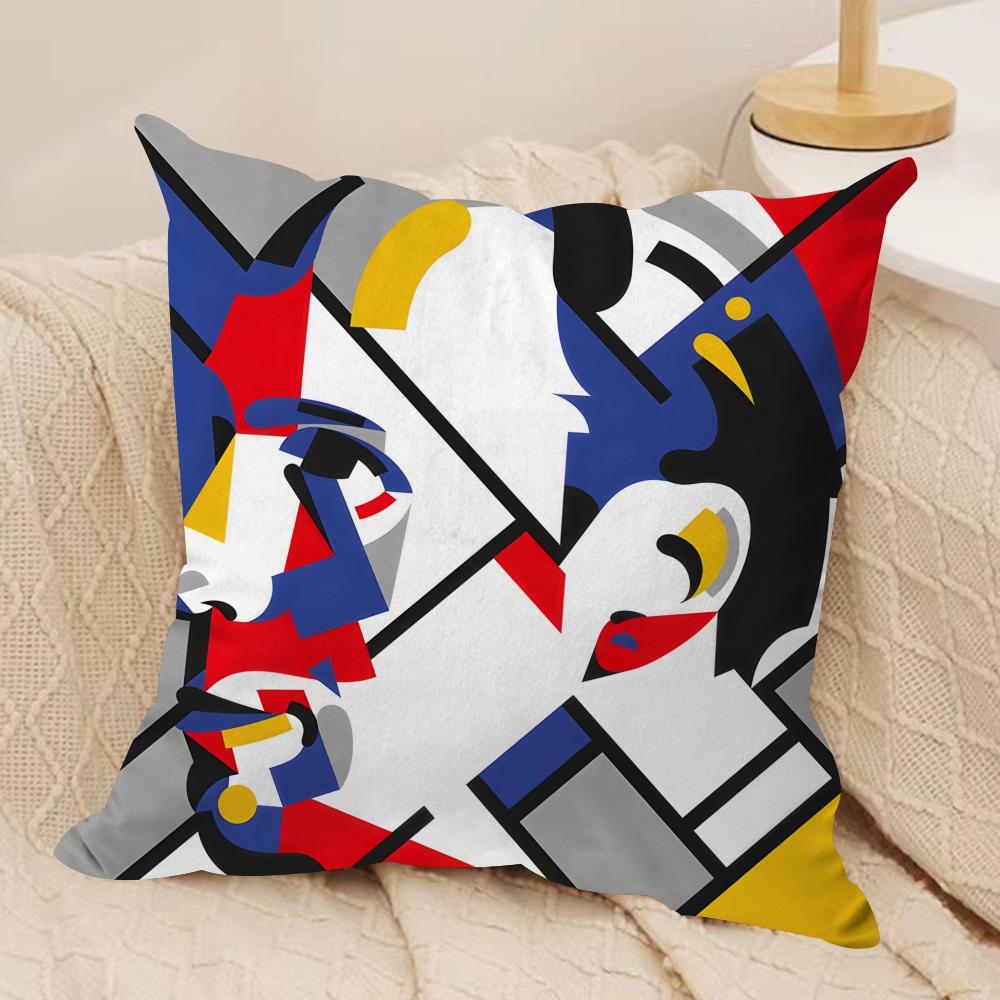 Abstract Painting Piet Mondrian Art Cushion Cover Silky Short Plush Invisible Zipper Dustproof Sofa Pillow Case For Home Decor