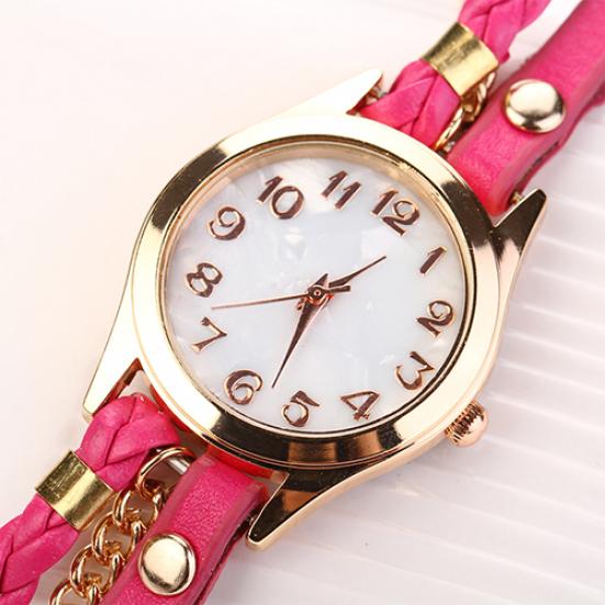 Kobiety w stylu vintage wielowarstwowa pleciona bransoletka ze stopu sztucznej skóry Wrist Watch Jewelry
