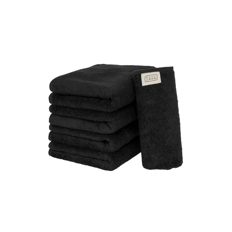 Towel Research Institute [Everyday Simple] #001 Face Towel Jet Black 5-Piece Set Standard Type Medium Thickness Low Lint Fast Absorption Durable 100%