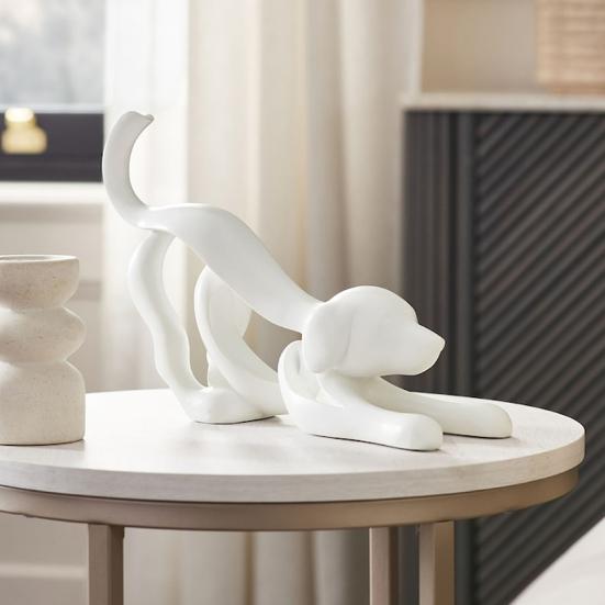 Abstract Ribbon Dog Statue White Ribbon Puppy Resin Figurine Sculpture Home Office Desktop Decoration Ornament