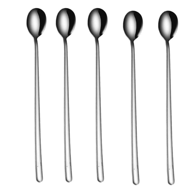 5pcs 304 Stainless Steel Spoons Ice Cream Spoons Long Handle Coffee Spoons Stirring Spoons Kitchen Utensils