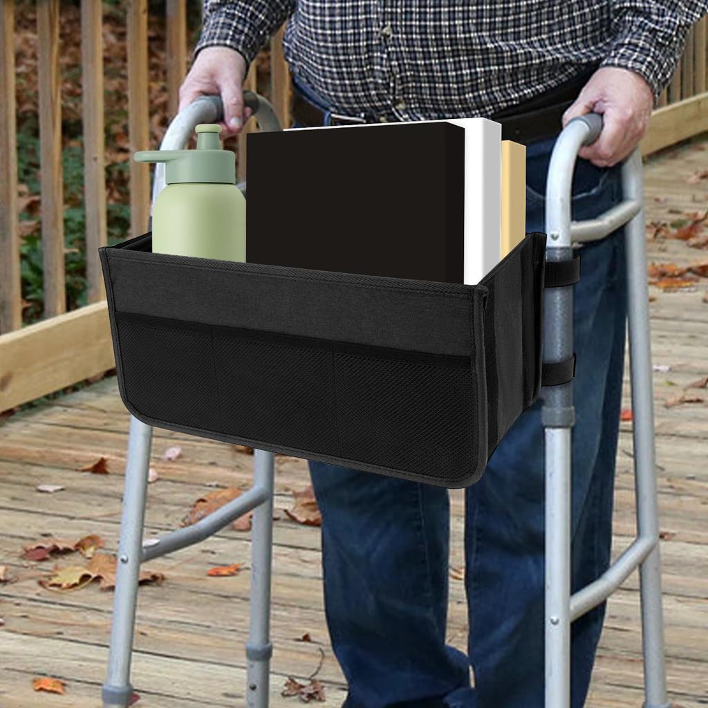 Walker Bag Basket with Cup Holder Foldable Walker Storage Bag 600D Oxford Cloth Waterproof Walker Bag Organizer Bag for Elderly