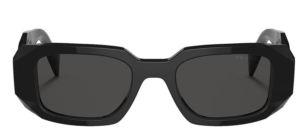 Prada PR 17WS 1AB5S0 Black Plastic Rectangular Sunglasses, Gray Lenses, Black, 49-20-145, Black/White, 49-20-145