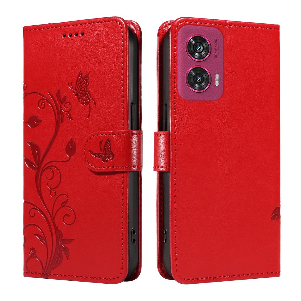 For Motorola Edge 50 Fusion 5G PU Leather Cases Flower Pattern Wallet Stand Phone Cover with Strap