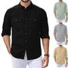 Men's Outdoor Casual Loose Pattern Solid Color Cardigan Button-Down Stand-Up Collar Long-Sleeved Shirt