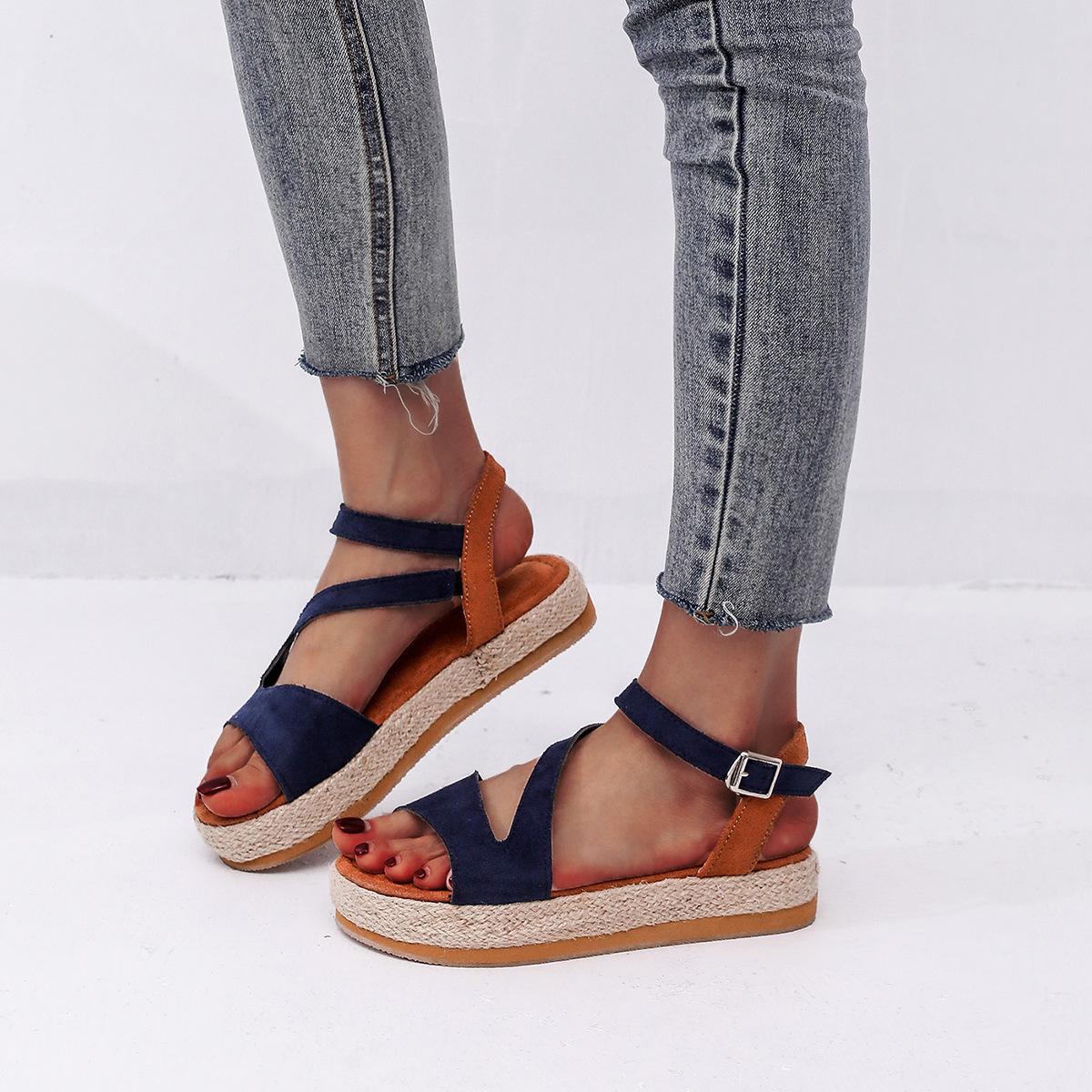 

Spot foreign trade muffin sandals women s 2025 summer new thick-soled sandals 414243 hollow buckle belt women s shoes 43 синій