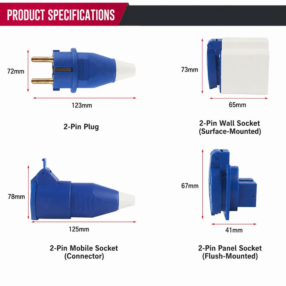 2 Pin 16A Industrial Connector Single Phase EU Standard Plug Waterproof Fitting  Outdoor Equipment