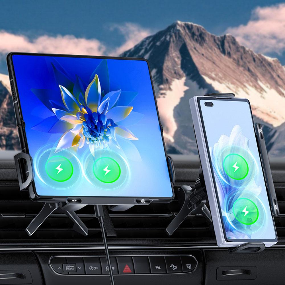 Universal Car Phone Mount Car Wireless Charger Dual Coil Foldable Phone Holder Fast Charging For Samsung iPhone Xiaomi Z Fold