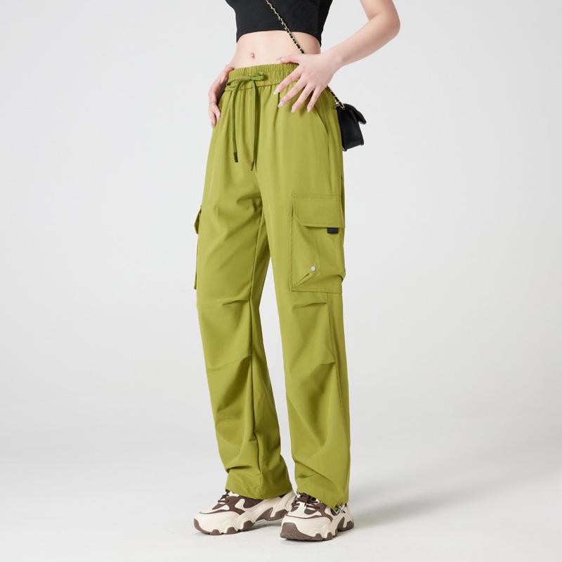 

Black Quick-Dry Outdoor Straight-Leg Parachute Pants for Casual Summer & Mountaineering M зелений/авокадо