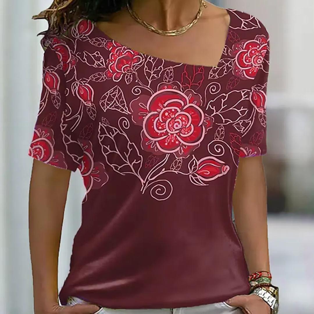 

Жіноча футболка з флеш-розписом із квітковими трояндами, графічним принтом і V-подібним вирізом, базові топи, футболка з короткими рукавами XS-8XL/3D-друк XS