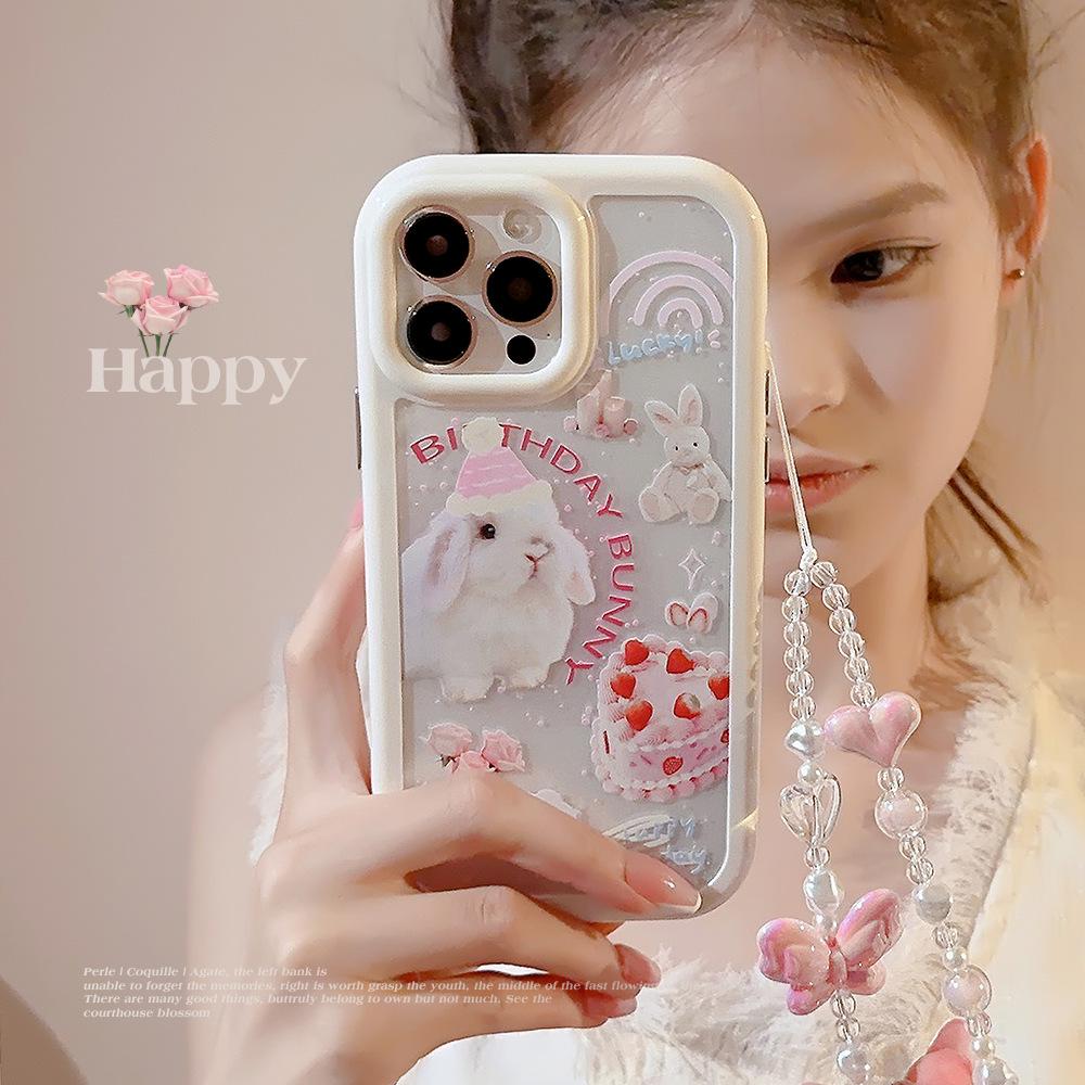 Magnetic Suction Suitable for IPhone 16 Mobile Phone Case Apple 15 Cake Pink Rabbit Bracelet 14ProMax Cute 12 Anti Fall