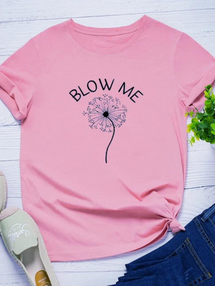 Blow Me Dandelion Print Women T Shirt Short Sleeve O Neck Loose Women Tshirt Ladies Tee Shirt Tops Clothes Camisetas Mujer