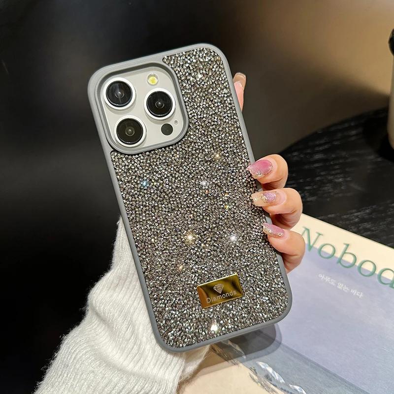 Stylish Shiny Imitation Diamond Phone Case for Iphone 16 15 14 13 12 11 Pro Max Plus INS Girl Back Shockproof Tpu + PC Hard Case