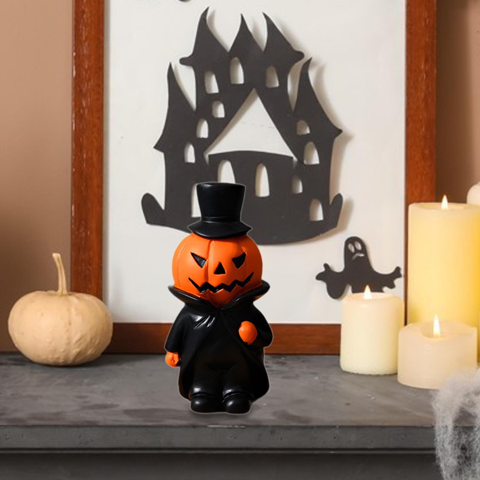

Halloween Miniature Pumpkin Figurine Small Resin Ornamnet for Desk Fireplace Gentleman