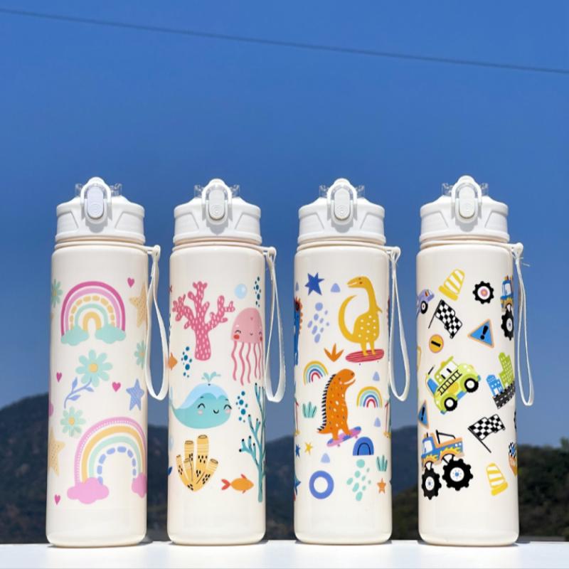 780ML Kids Water Sippy Cup Creative Cartoon Cup with Straws Leakproof Water Bottle Outdoor Portable Children's Plastic Water Cup