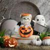 Halloween Kürbis Dekorationen Harz Kürbis Figuren mit Katzen Mittelstücke für Außen Innen Feengarten Dekorationen 55KF