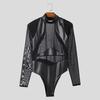INCERUN Men Long Sleeve Glitter Patchwork Mesh Sheer See Through Leotard Jumpsuits