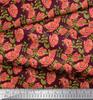 Soimoi Blue Japan Crepe Satin Fabric Leaves & Poppy Floral Print Sewing Fabric metre 42 Inch