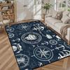 Dark Navy Nautical Rug, Anchor Ship Wheel Vintage Sailing Marine Pattern,Non-Slip Washable Mat for Living Room Sofa Dining Decor