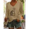 European and American women's large-size fashion casual V-neck long-sleeved bottom T-shirt