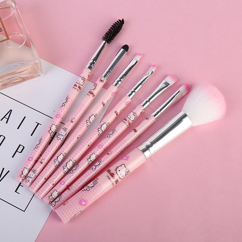 Cartoon Pink Cat 7-Piece Makeup Brush Set - Foundation & Lip Brushes