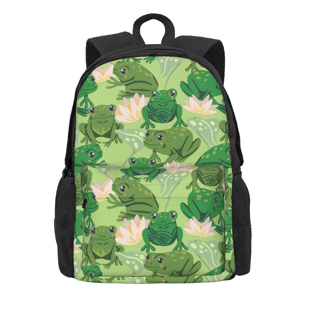 Süßer Frosch-Print Rucksack Bunte Tier Wanderrucksäcke Mädchen Design Print High School Taschen Ästhetischer Rucksack