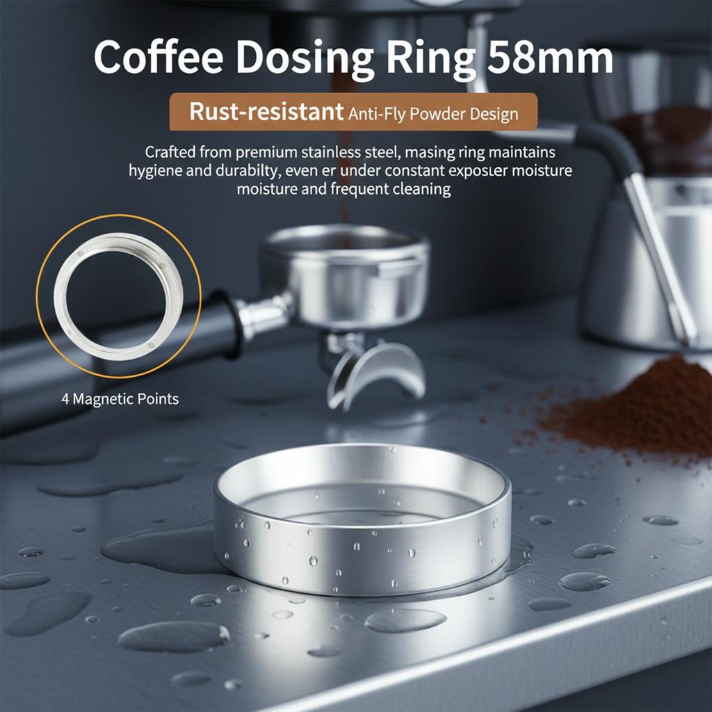 Coffee Dosing Ring 58mm with Magnetic Anti-Fly Powder Design for Espresso and Coffee Grinders