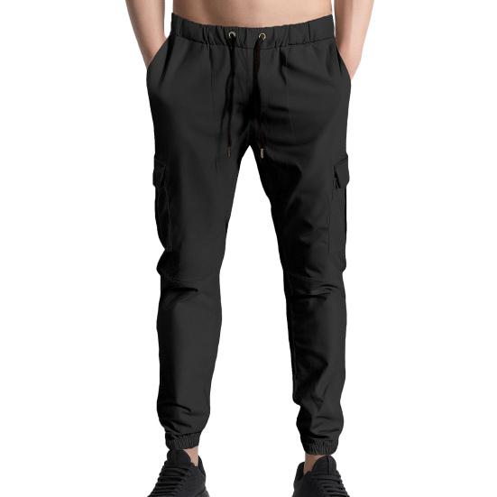 

Men Cargo Pants Drawstring Waist Jogger Pants Tapered Casual Trousers with Multi Pockets for Gym Workout Hiking Street Wear S