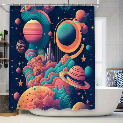 Stylish Space-themed Shower Curtain Cosmic Nebula Design, Non-slip Bath Rug Mat for Bathroom Decoration Available In Multiple Si