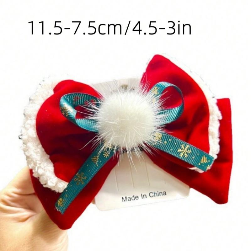 1PC Christmas fresh butterfly bow hair clip, paired with lamb wool ball, cute Christmas hair clip accessories