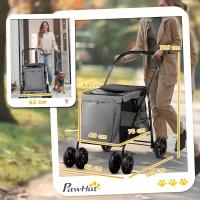 PawHut Foldable Pet Stroller Dog Cat Cushion Included Wheels with Brake 600D Oxford Fabric 102 X 62 X 105 Cm Gray