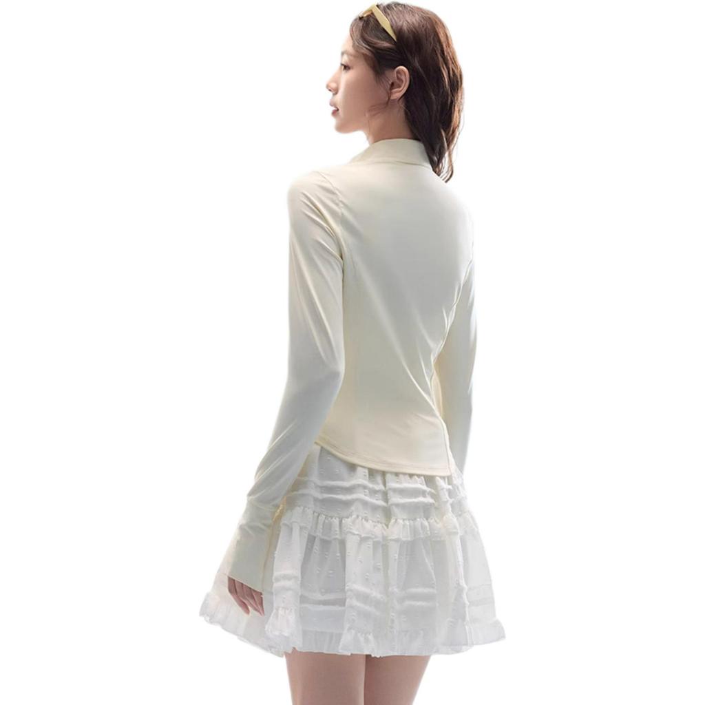 Anta Training Series Solid Color Zipper Stand Collar Comfortable Breathable Versatile Long Sleeve Sun Protection Top Women tops 962537711-6