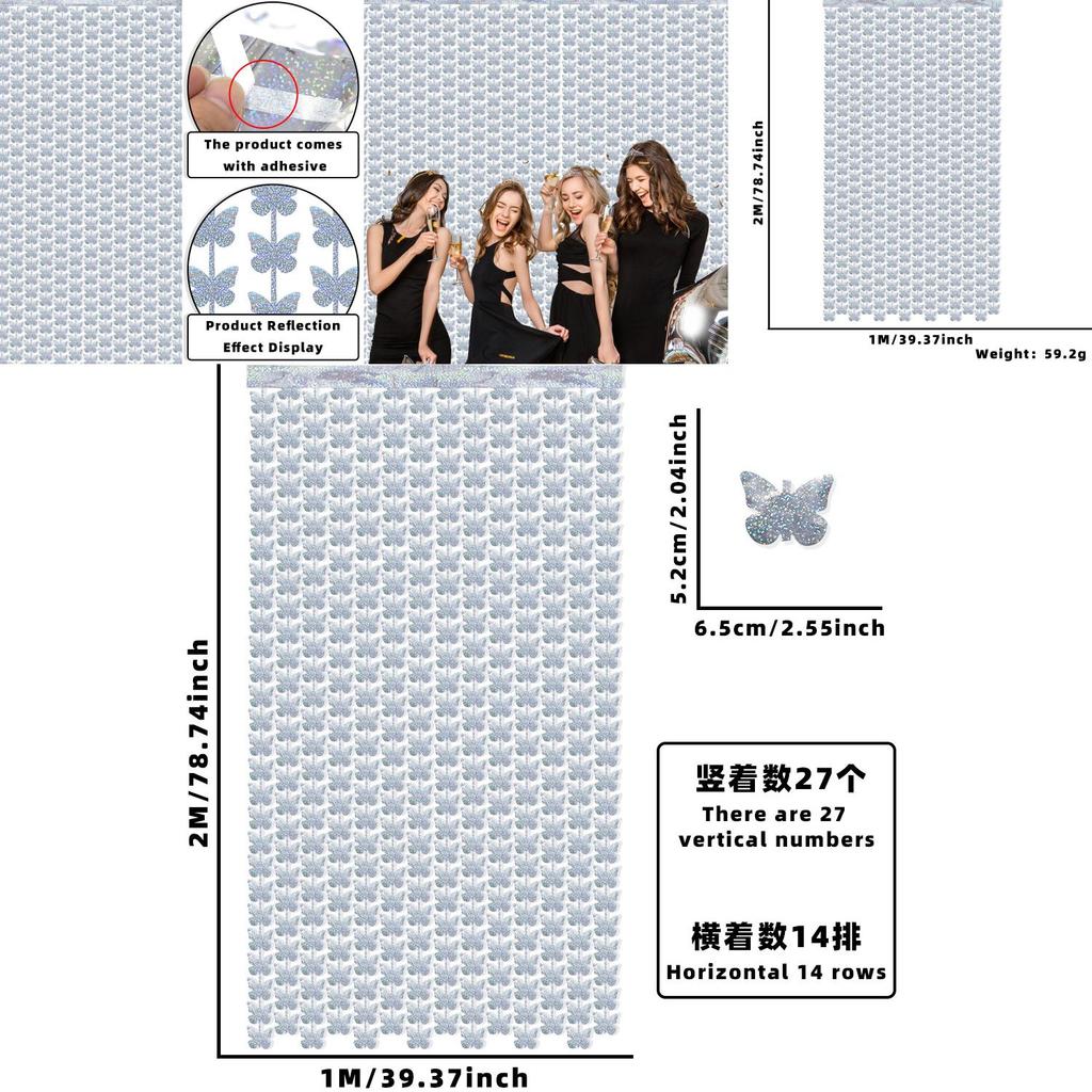 Kolorowa Tęczowa Zasłona Deszczowa z Motylami Do Żywych Dekoracji Imprezowych i Wydarzeń