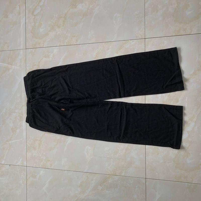 

Льняные брюки широкие летние и осенние новинки женская одежда зарубежная торговля эластичная высокая талия двойной карман прямые повседневные брюки 31575 Black B- 12-16-1 S