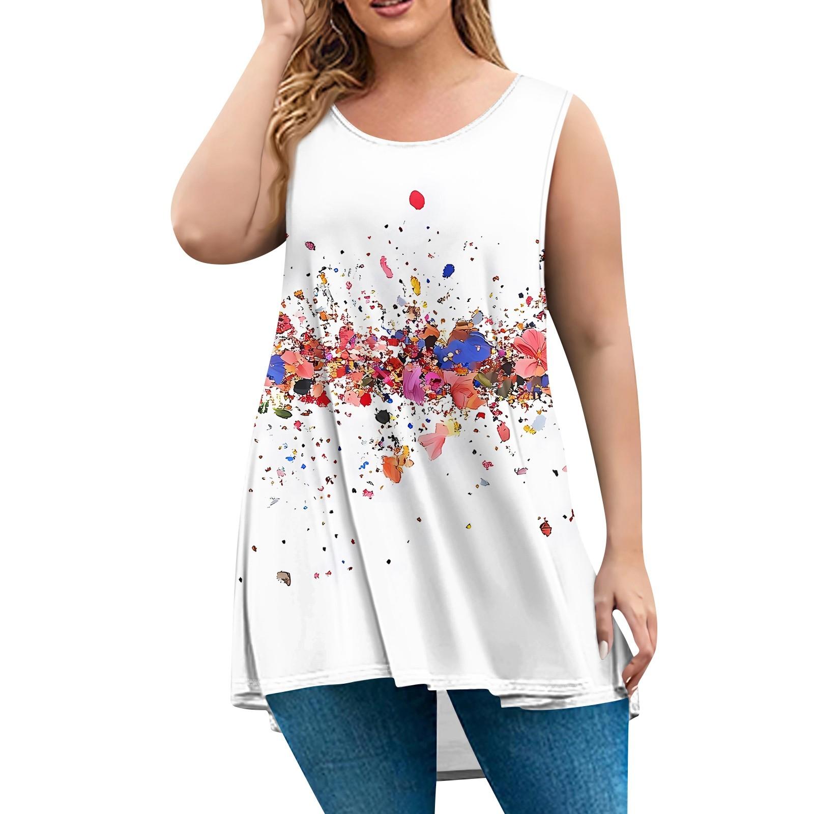 

Жіночий модний вільний пуловер великого розміру без рукавів з принтом XL рожевий