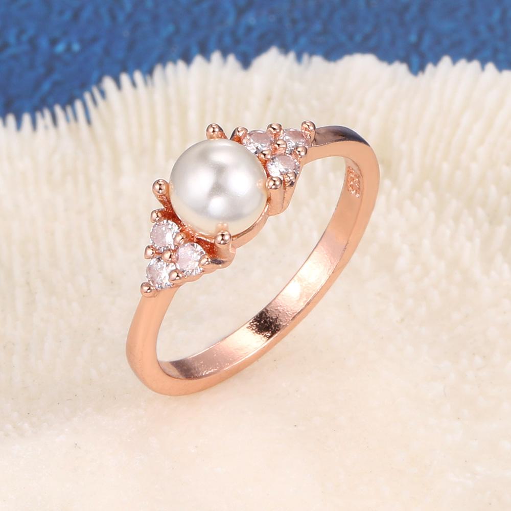 Imitation Pearl Rings For Women Korean Rose Gold Silver Engagement Anniversary Gift Jewelry KCR263