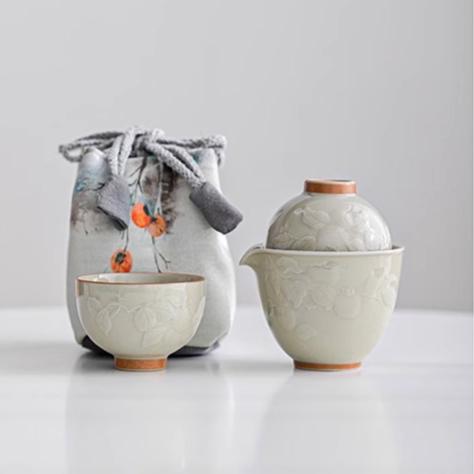 Persimmon Ruyi Travel Tea Set Kuaike Cup Teapot Portable One Pot Two Cups Single Kung Fu Tea Cup Personal Special
