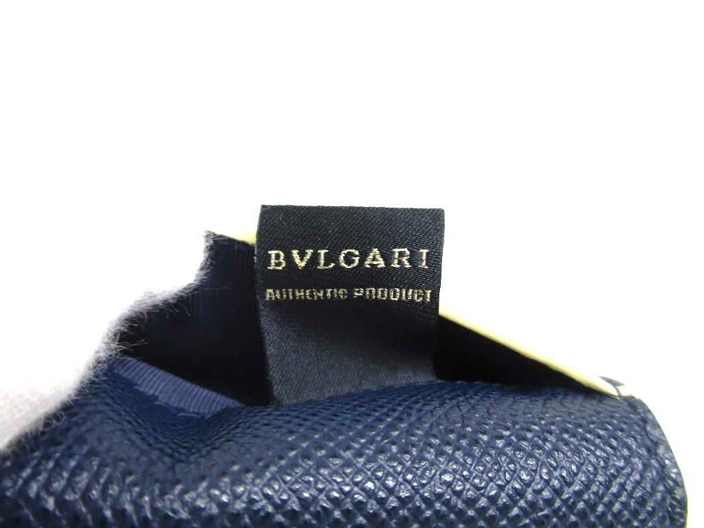 Autentisk BVLGARI BVLGARI Marineblå Skinn Myntpung #a266 Oppusset