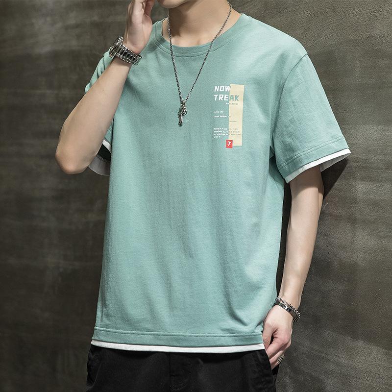 IELGY Зеленая мужская футболка с короткими рукавами, трендовая, свободная, простая и универсальная основа 3XL зелёный