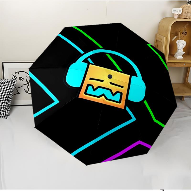 Geometry Dash Fashionable Automatic Opening/Closing Folding Umbrella. Portable and Foldable, Ideal for Gift, Travel, and Daily Use.