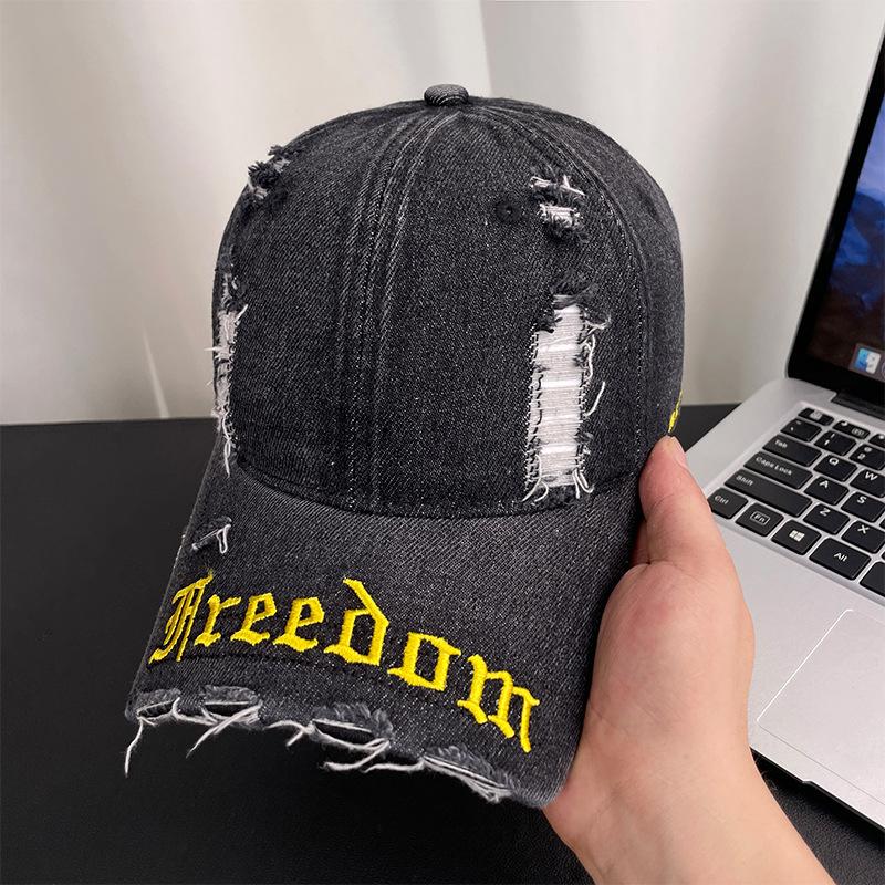 Personalized broken brim embroidery letters Wide brim shows face Small baseball cap female 54-59CM