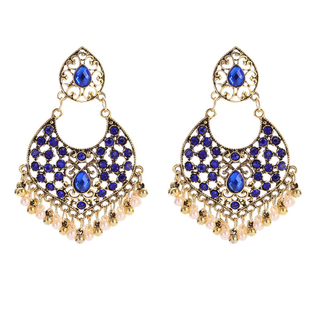 Indian Jhumka Zircon Vintage Bell Tassel Earring Boho Antique Ethnic copper Plated Drop Hanging Earrings For Women Pendientes