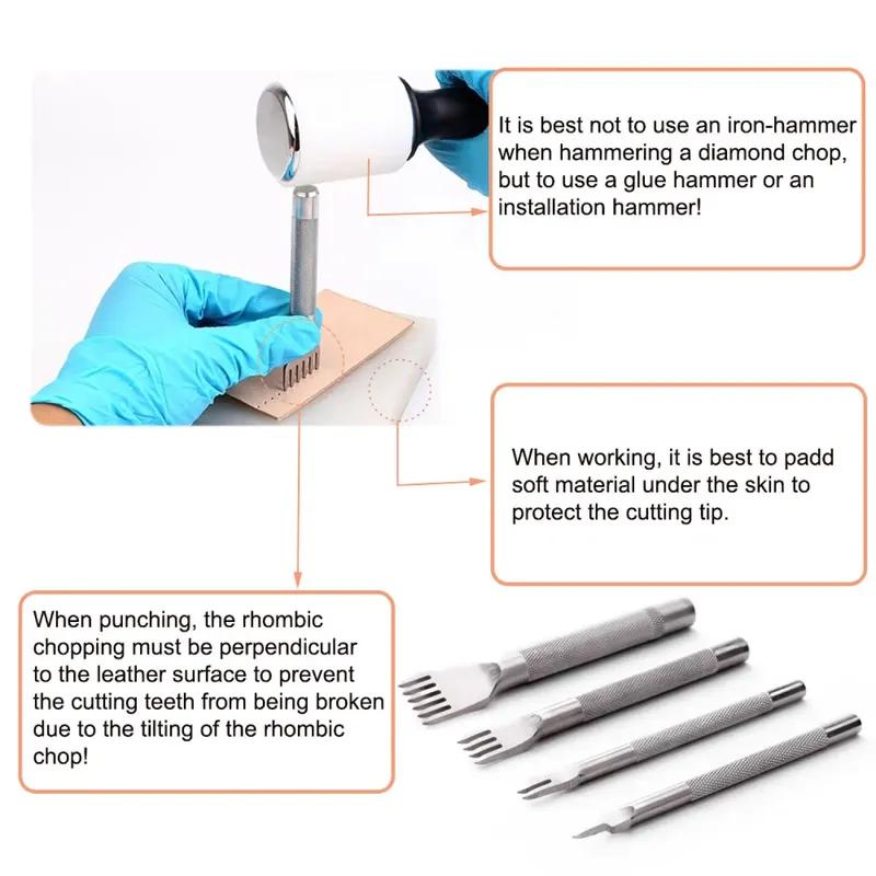 4Pcs/set 1/2/4/6 Prong DIY Leather Hole Punch Tool Leather Stitching Tools Diamon Chisel Leather Carving Punch Hole Tool