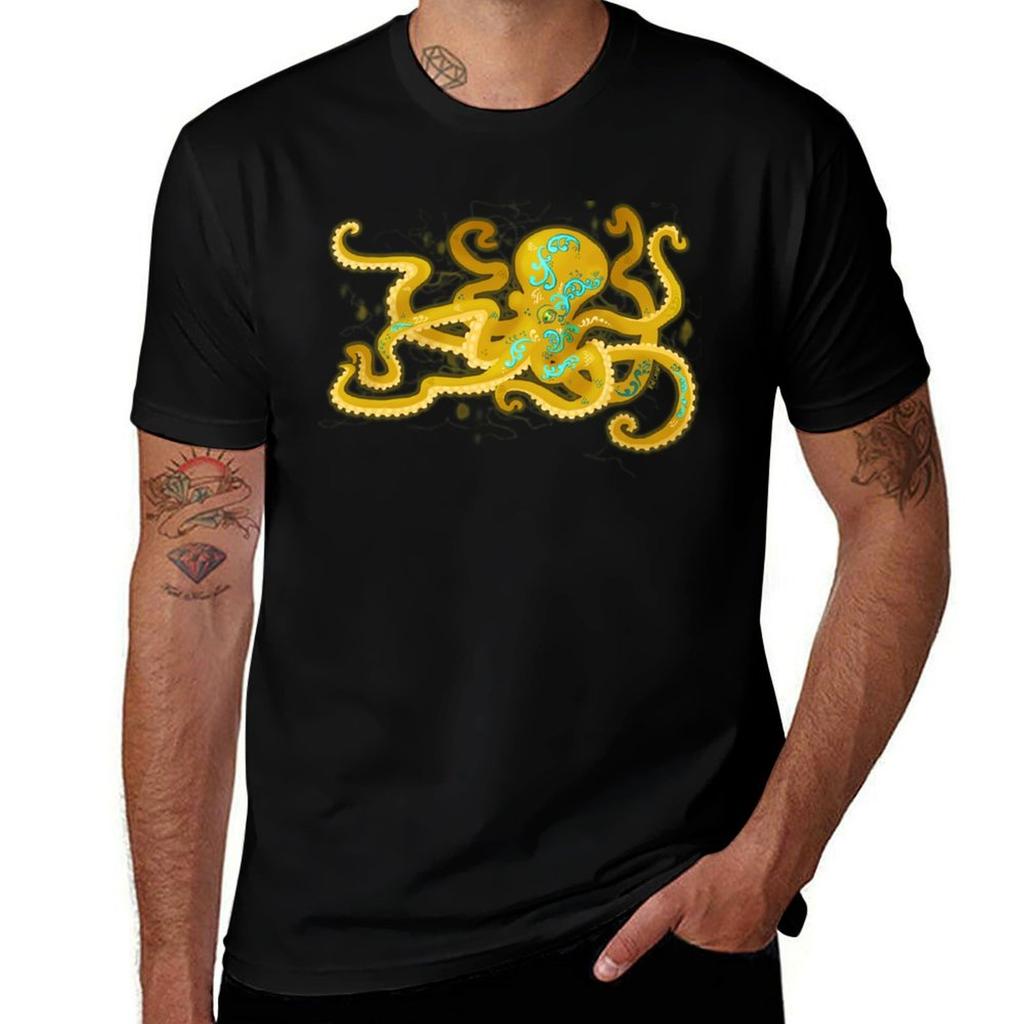 Sunken Treasure Golden Patterned Octopus TShirt Unisex T Shirts for Unisex Casual TShirt