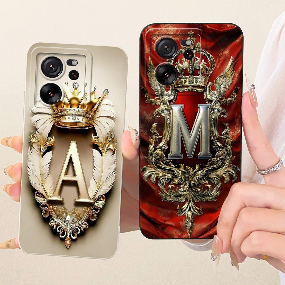 Casing For Xiaomi 13T Case For Xiaomi 13T Pro Cover Silicone Luxury Crown Fashion A-Z Letters 2D Painted 2306EPN60G 23078PND5G