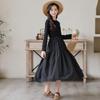 Girls' Spring 2025 Long Sleeve Mori Style Dress with Spliced Big Swing Skirt.