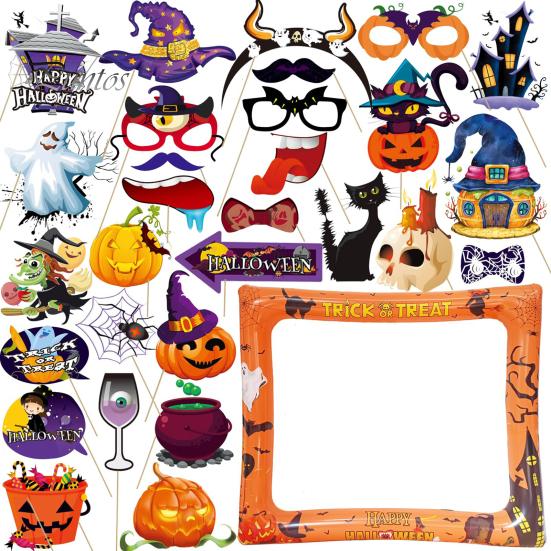 

Гигантская надувная рамка для селфи на Хэллоуин с 30 забавными реквизитами Простая установка Реквизит для фотобудки в стиле Хэллоуина Товары для украшения вечеринки A