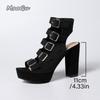 Fashion 2025 Summer Women High Heel Sandals Buckles Strap Hollow Open Toe Women's Shoes Fashion Outwear Black Size35 42 Zapatos De Mujer