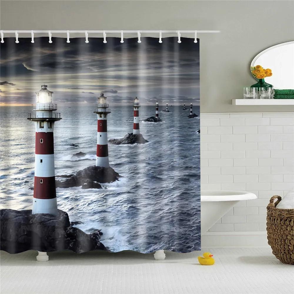 Wooden Door Shower Curtains Bathroom Curtain Stripes Letters Printed Waterproof Bath Screen Curtain for Home Decor with Hooks